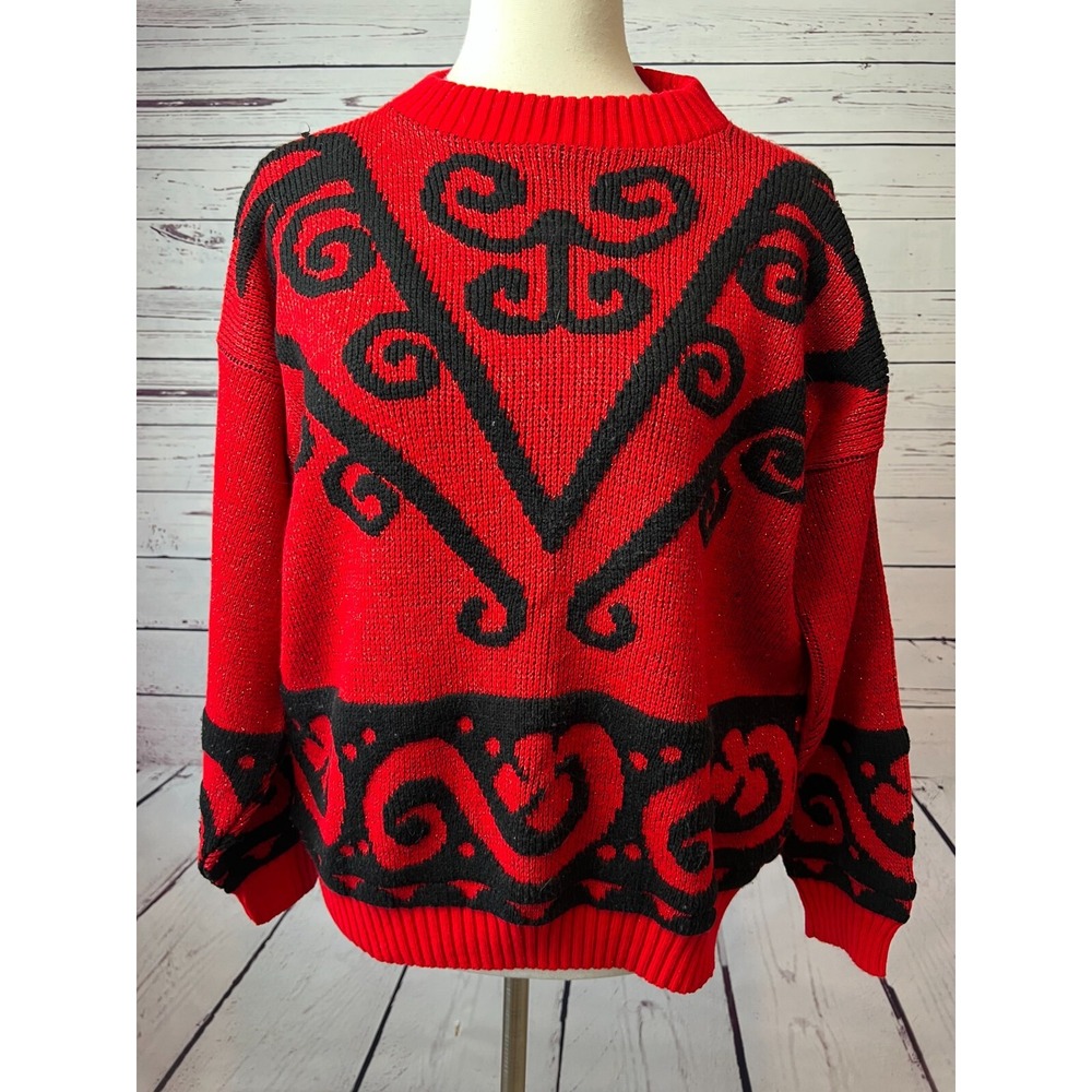 Rose Vintage Sweater Sparkle Tinsel‎ Pullover Y2K 80s 90s Made in USA Acrylic